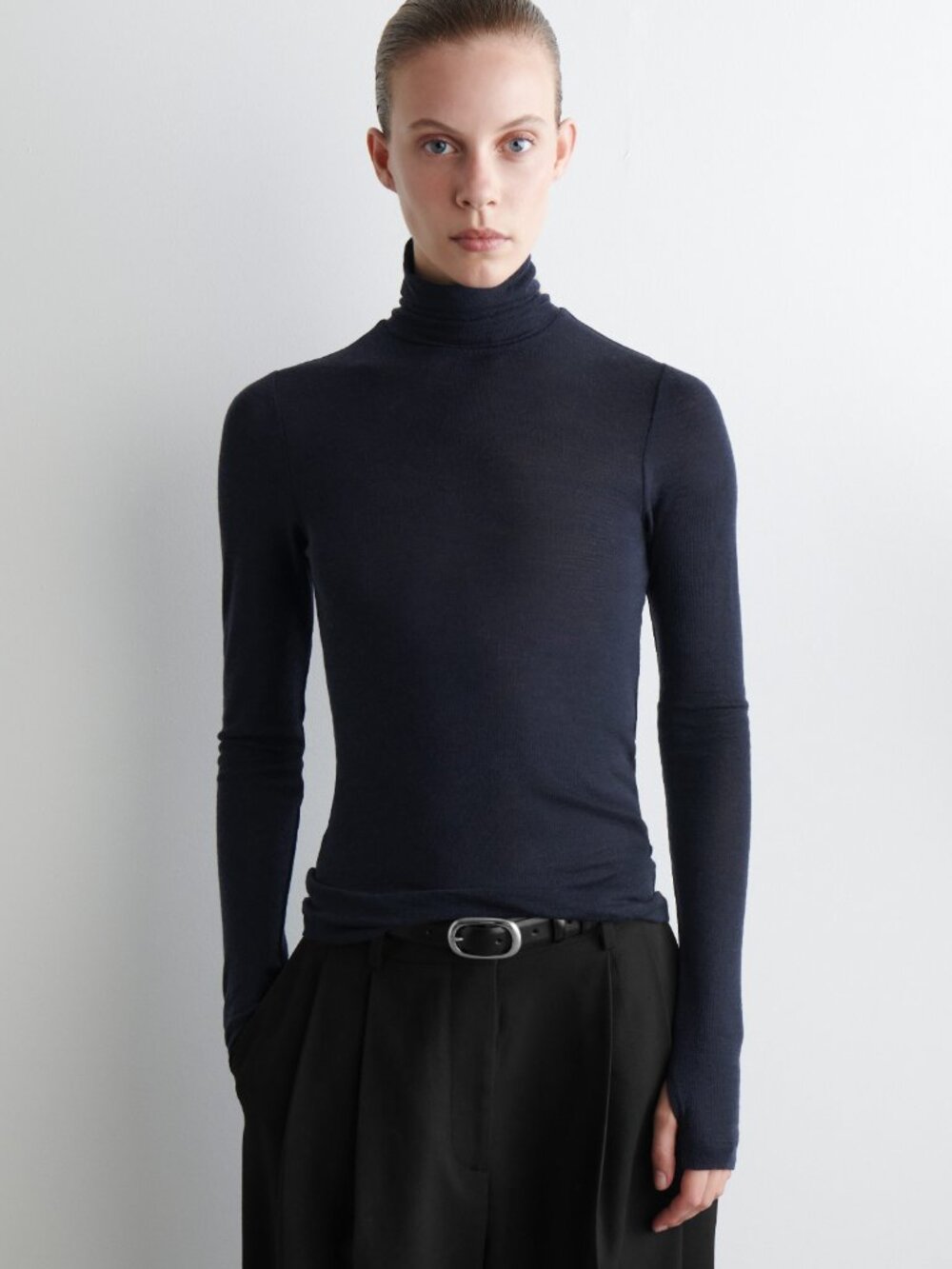 COS Metallic Taupe Merino Wool Knit Sweater